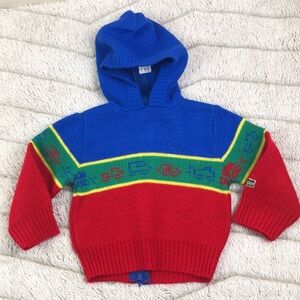 Vintage Osh Kosh Hooded Zipper Sweater Truck Knit